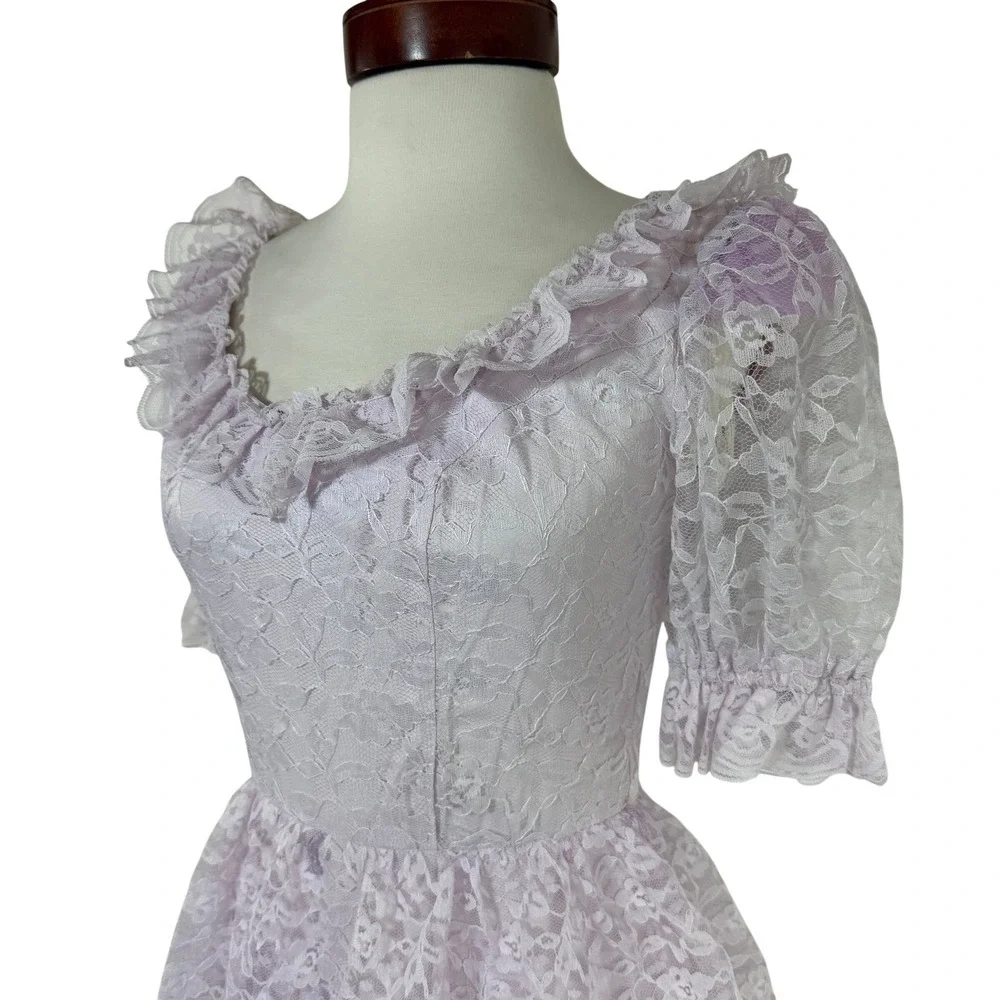 Vintage ILGWU Pink Lace Prairie Dress Made USA Coquette Fairycore Cottage 5 - Picture 4 of 16